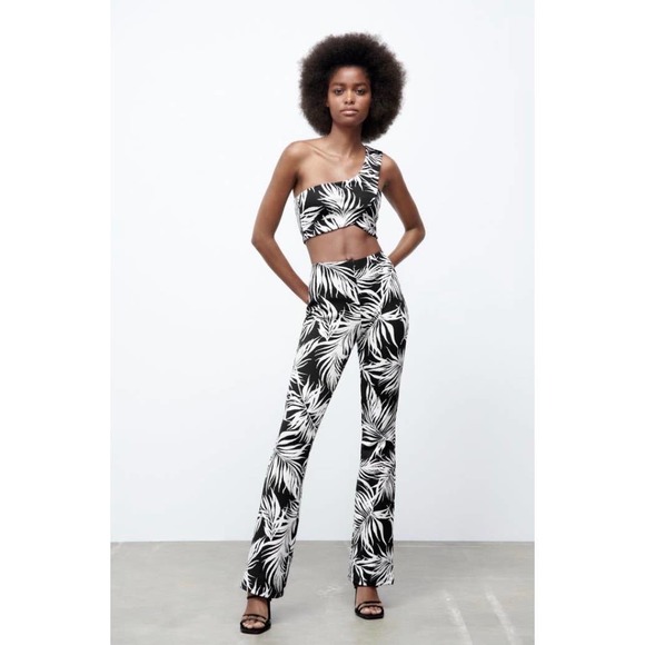 Zara Jacquard Tropical Printed Pull On Pants - Picture 1 of 7